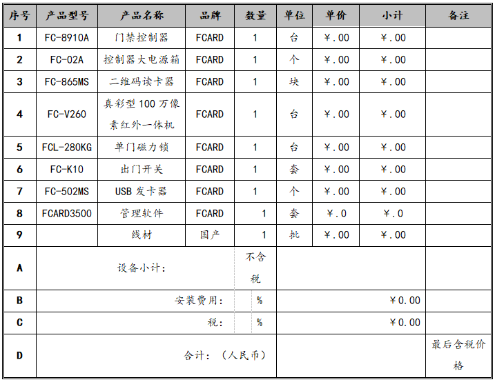 二維碼門禁系統(tǒng)方案的清單